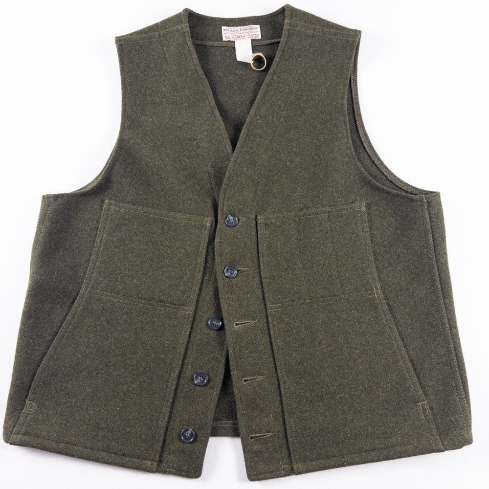 Filson Mackinaw Vest Mens 44 Green 100% Wool Style 20 Hunting Heritage USA Made